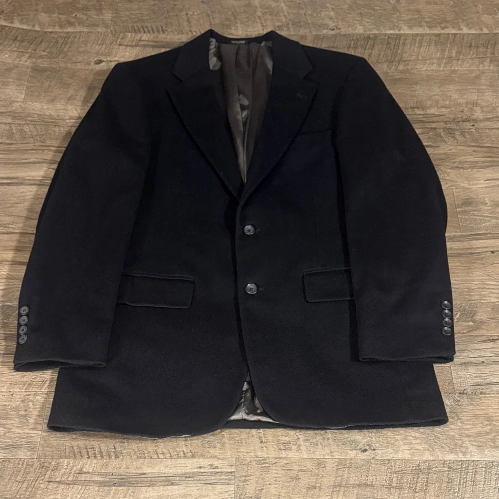 Oscar de la Renta Black Wool Cashmere Blend Blazer Sport Coat 40L